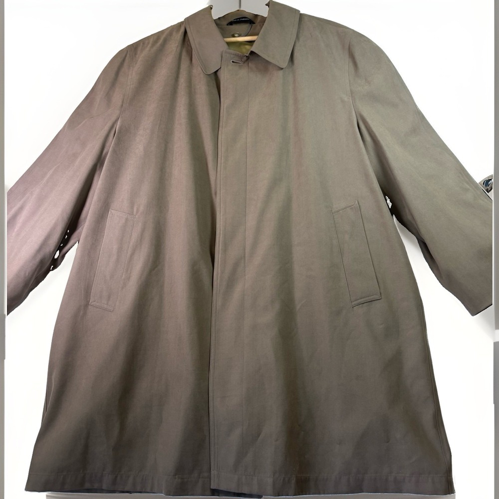 Millennium Collection Taupe Trench Coat Men's 44R Lined Hidden Buttons Pockets